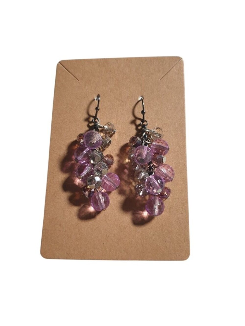 Crystal Drop Dangle Earrings Faceted Beads Purple Clear Lightweight Handmade